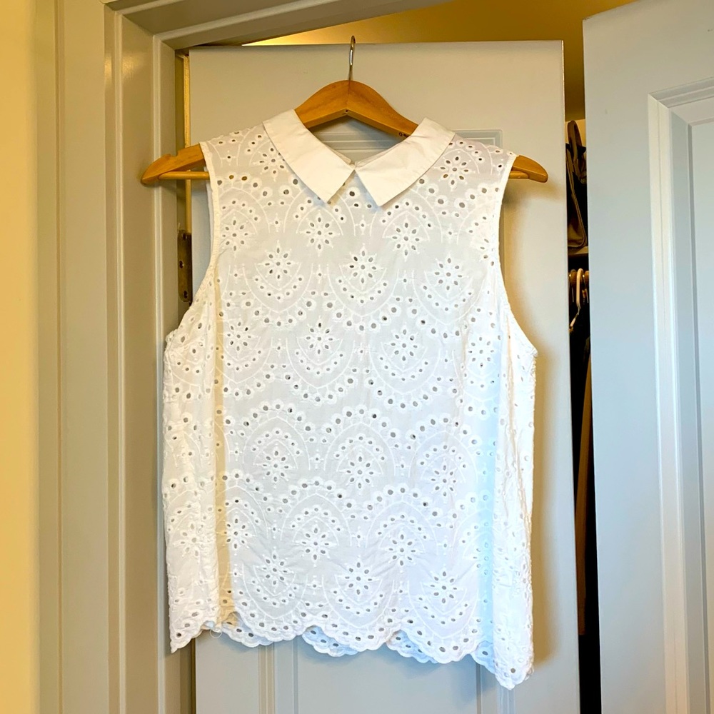 ModCloth XL Collared Sleeveless Eyelet Blouse with Scalloped Bottom